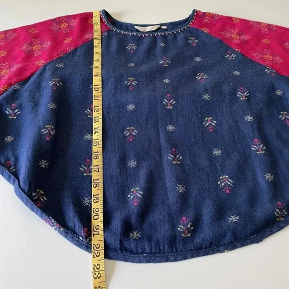 Tavisha Women’s Boho Top Medium Crop Blue/Fuschia Beaded Festival Hippie Casual - Picture 9 of 12